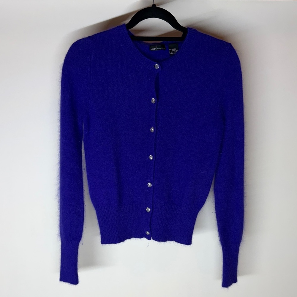 Moda International aoft and cozy Angora Purple Cardigan Sweater